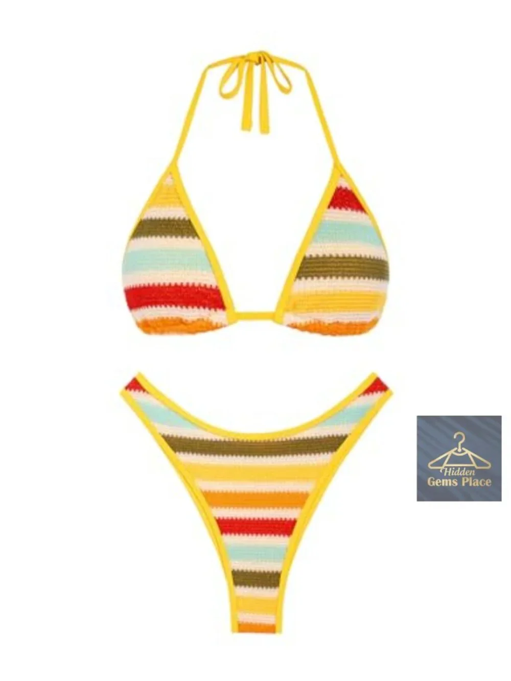 Women's Crochet Halter Bikini Set High Cut Two Piece Swimwear